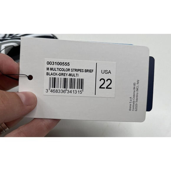 NWT Arena Stripes Swimming Bottom Briefs Size 22 Boy's Black Gray - Picture 4 of 6